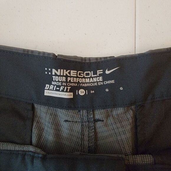 Nike Mens Size 34 Grey Black Plaid Tour Performance Dri-fit Bermuda Golf Shorts - Picture 4 of 5